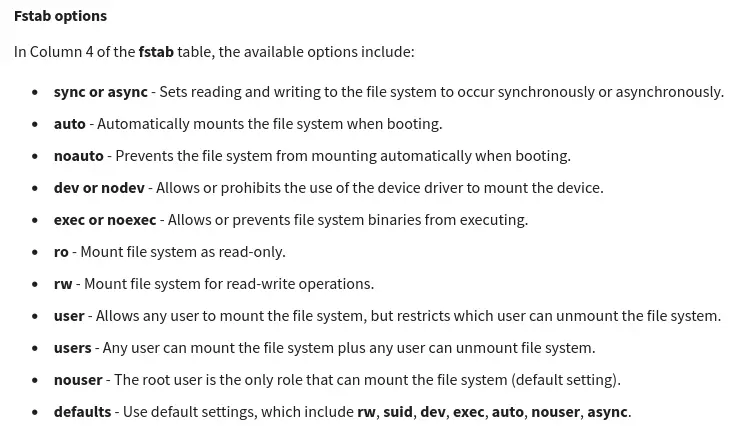 Fstab Options